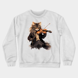 Maine Coon Cat Playing Violin Crewneck Sweatshirt